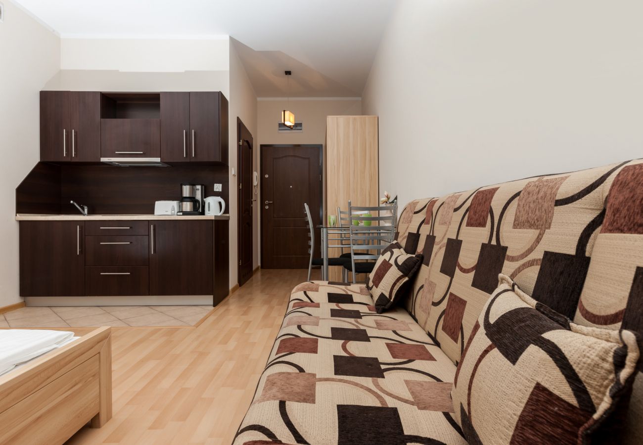 living room, kitchenette, dining area, sofa, dining table, chairs, kettle, coffee machine, toaster, wardrobe, rent 