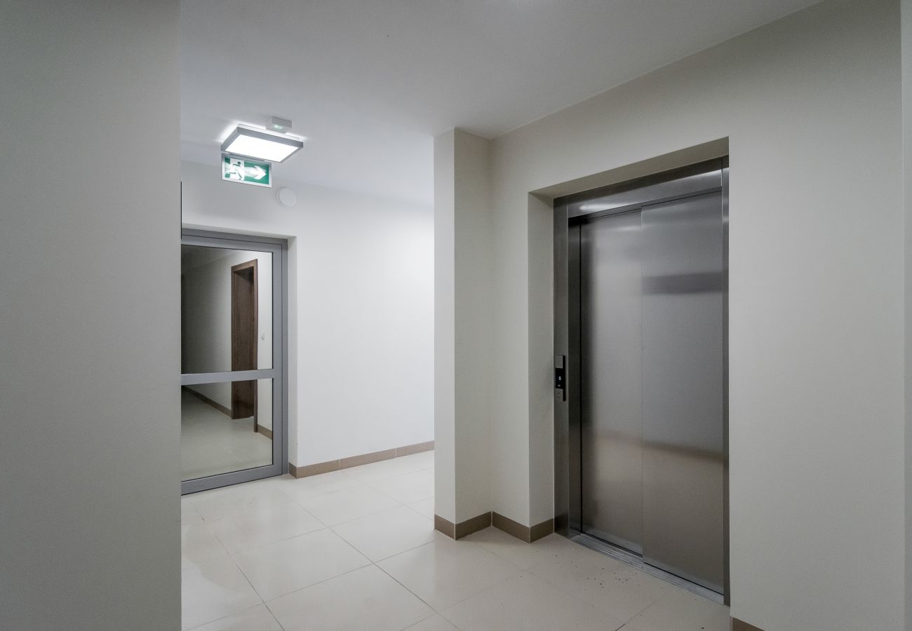interior, apartment building, staying place, corridor, elevator, rent
