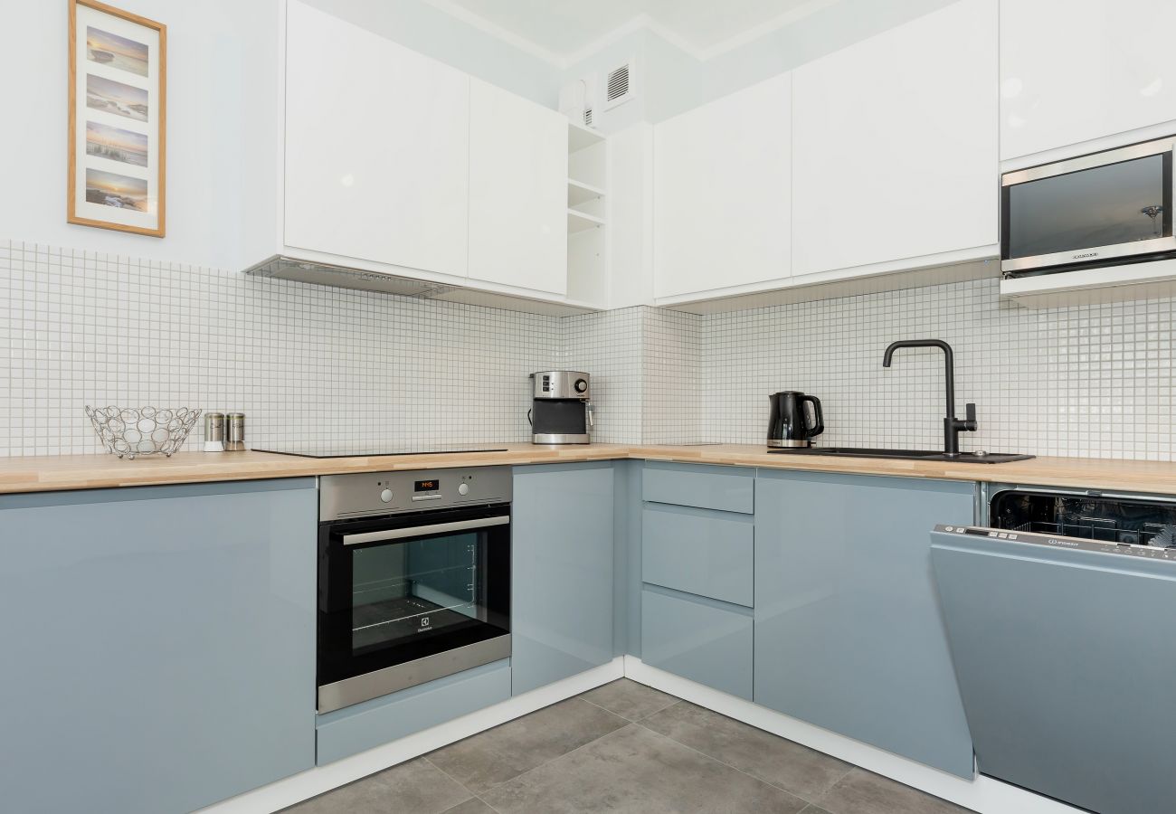kitchen, kitchenette, dining area, dining table, chairs, dishwasher, stove, oven, coffee machine, microwave, kettle, sink, cupboards, apartment, rent,