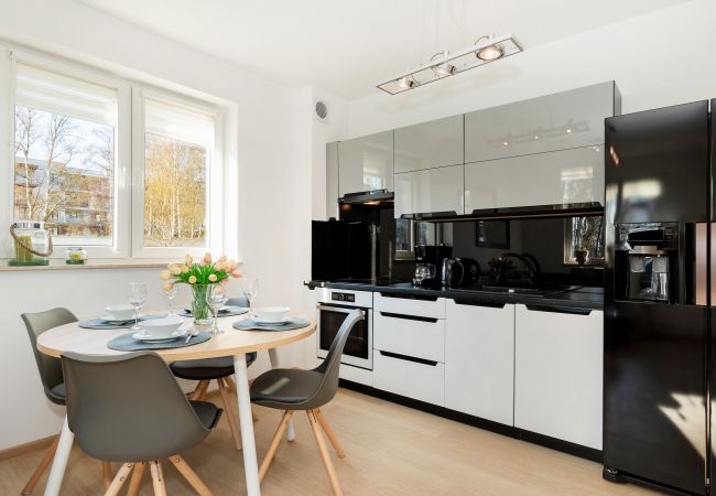 kitchen, kitchenette, dining area, kettle, coffee maker, toaster, oven, stove, fridge, dishwasher, cupboards, apartment, interior, rent