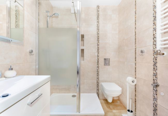 bathroom, shower, sink, toilet, mirror, studio-apartment, interior, rent