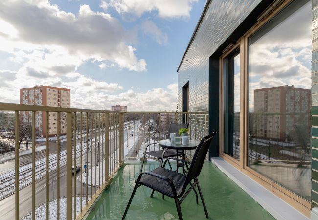 A balcony in a Premium apartment in Krakow at Świtezianka Street, close to the Tauron Arena!